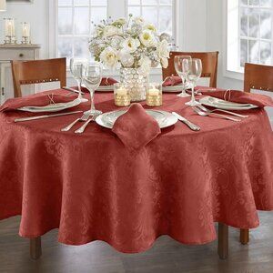Caiden Elegance Damask Tablecloth - 70 Round - Red - Elrene Home Fashions